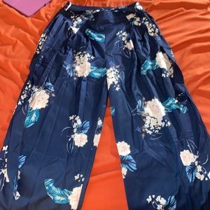 Blue floral silky pants